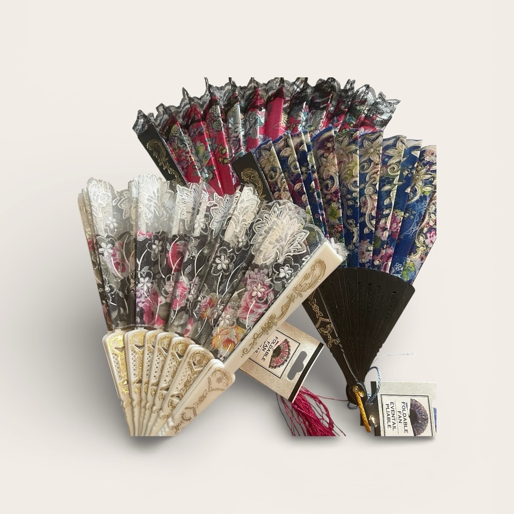 Chic Floral Foldable Lace Hand Fan Collection Set of 3